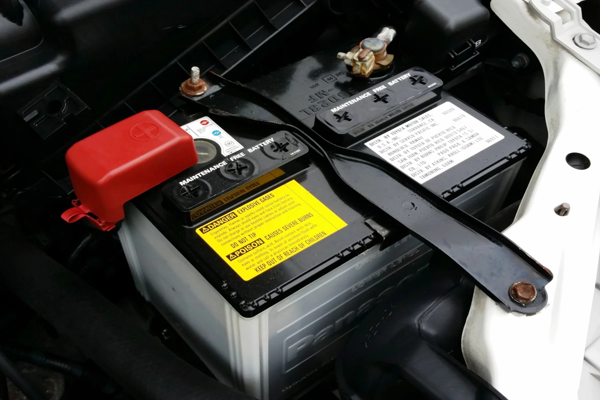 Maintenance-free car battery installed in a Toyota car