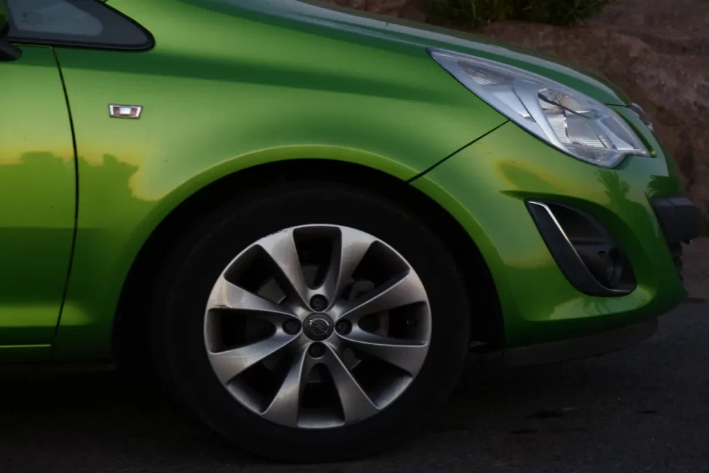 Car parked fender front wheel