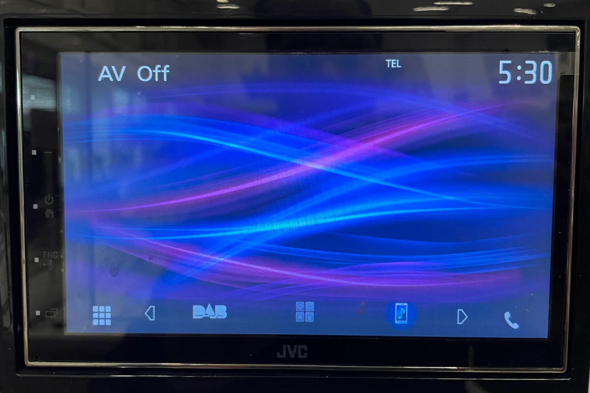 Double din JVC head unit with a touchscreen display and menu options