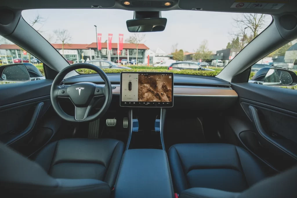 Tesla car interior with dashboard