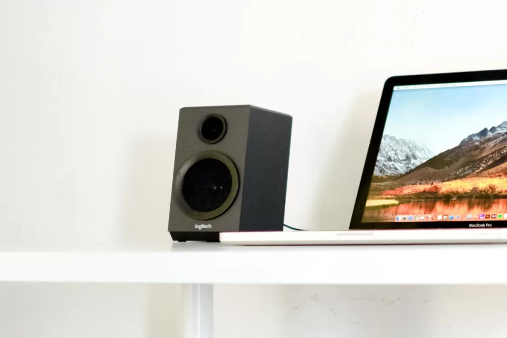 computer subwoofer and MacBook