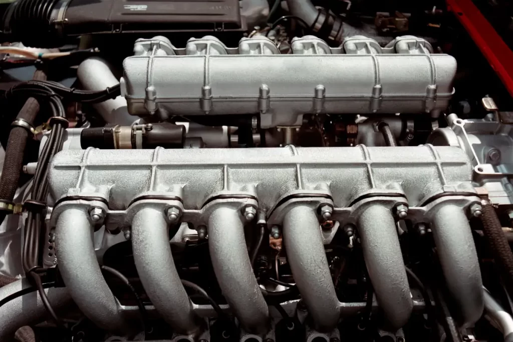 car twelve cylinder engine with manifold