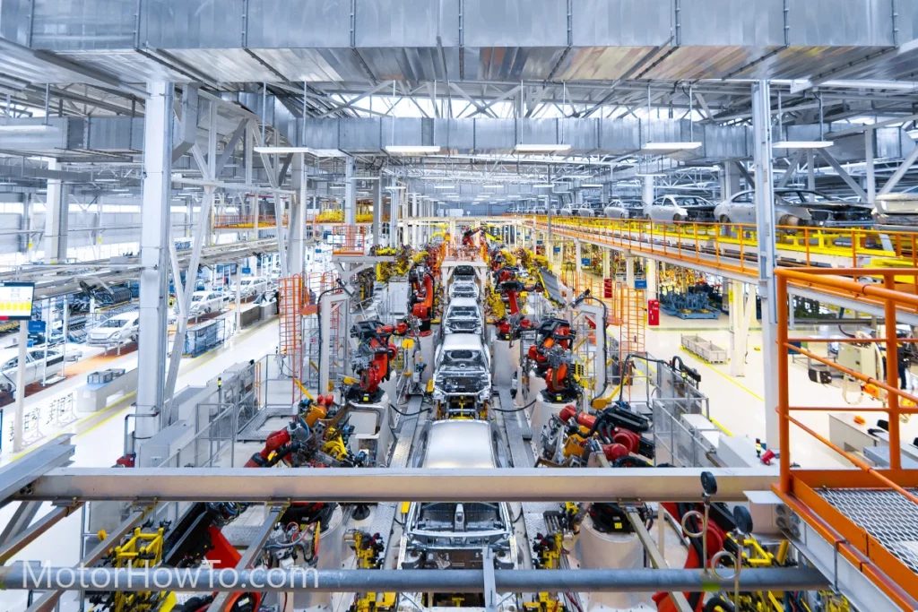 Electric car production line in factory