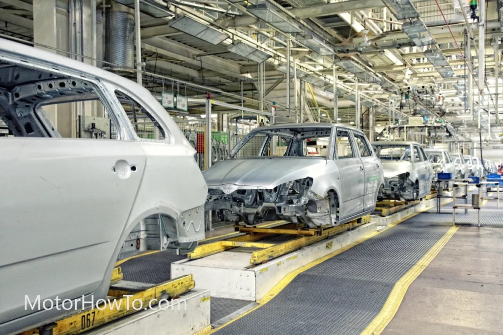 Car body assembled in car plant