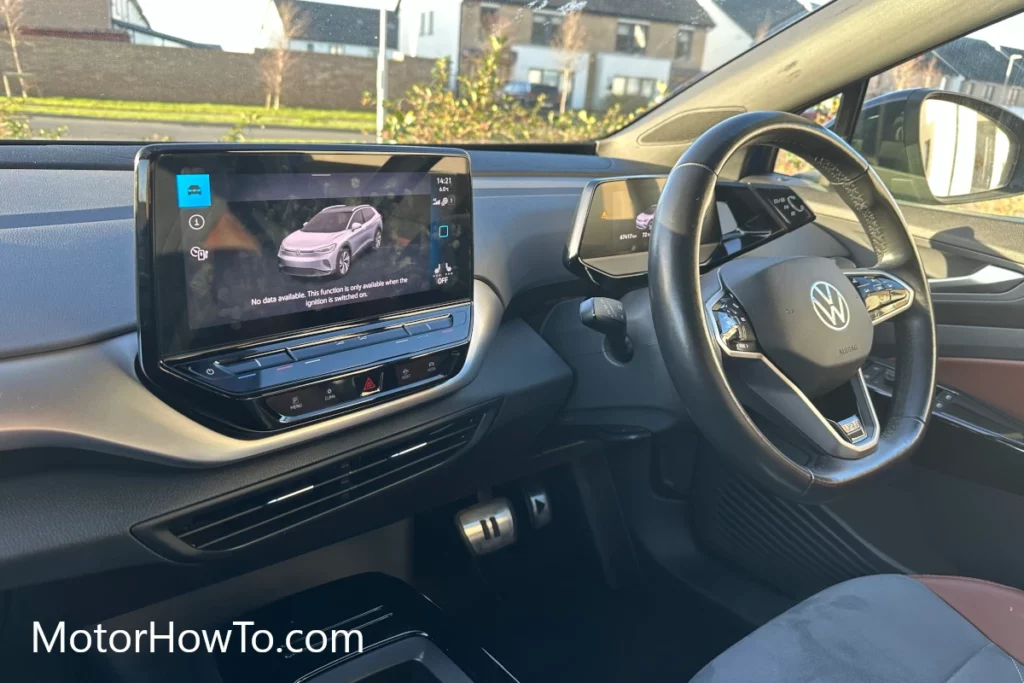 VW ID.4 1st Edition EV Multifunction Three-Spoke Steering Wheel with Digital Infotainment System in middle