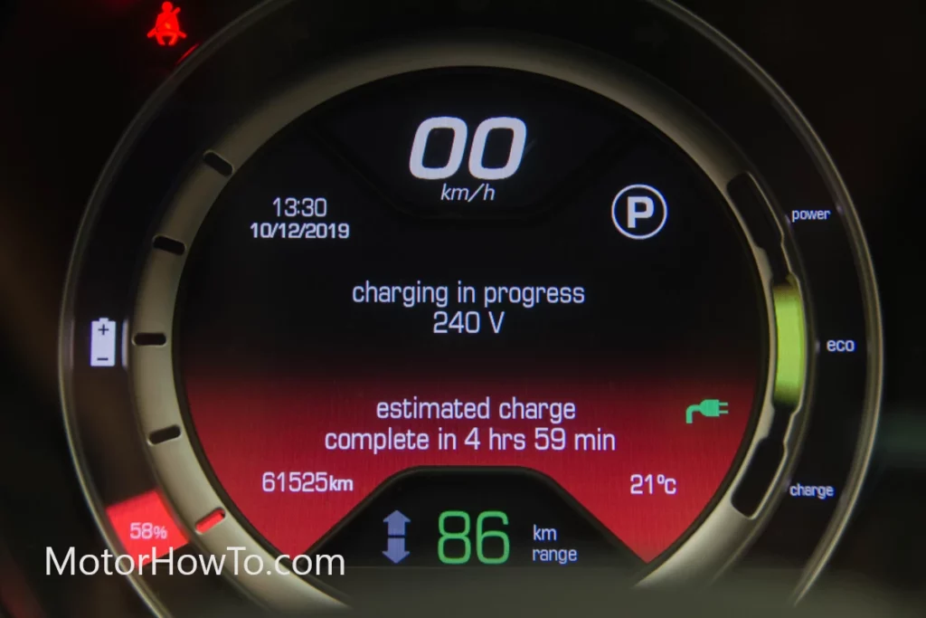 Electric car EV digital dashboard with check lights