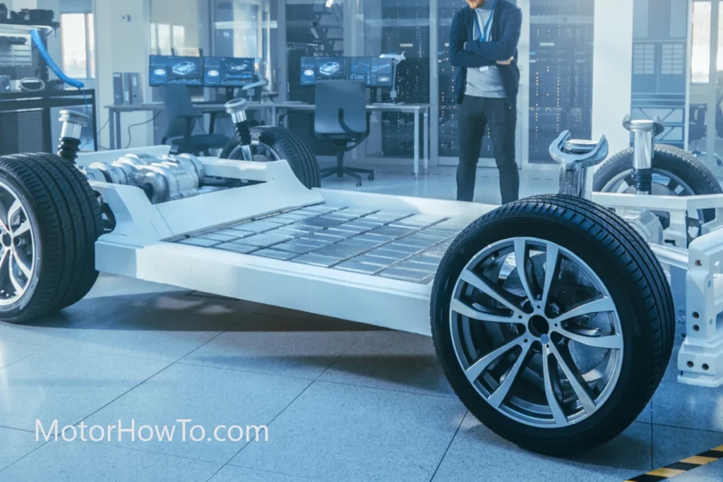Electric car with front and back motors on chassis