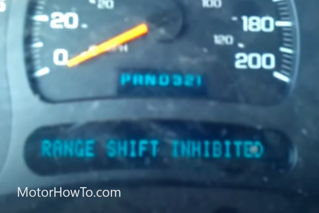 Pickup truck showing range-shift-inhibited on dashboard