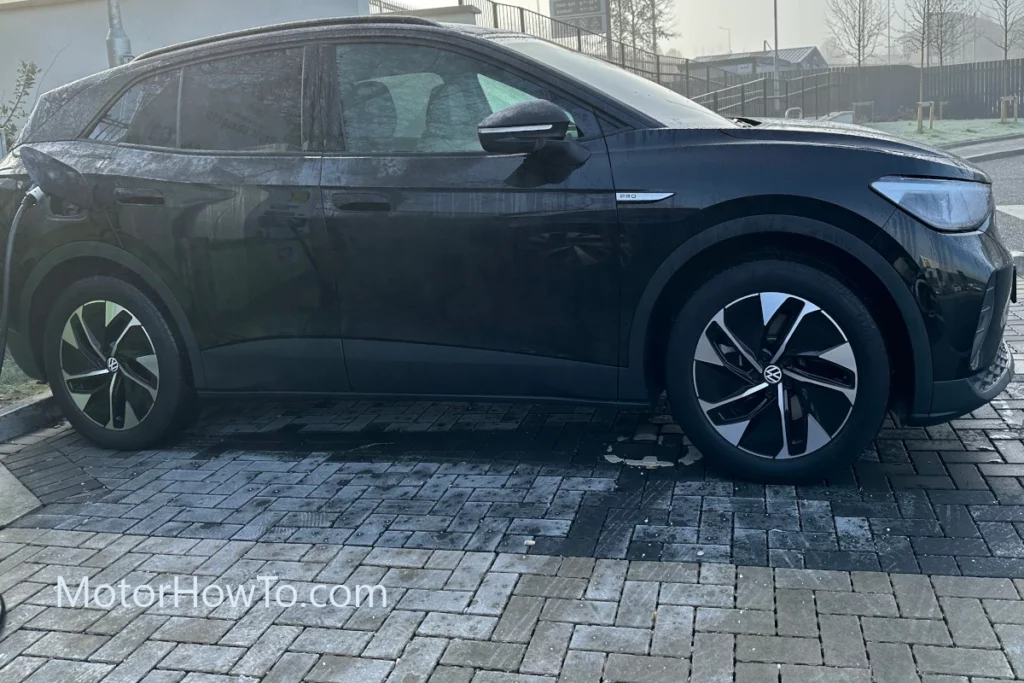 VW ID.4 Black Metallic Winter Frost Freezing Conditions Side Charging