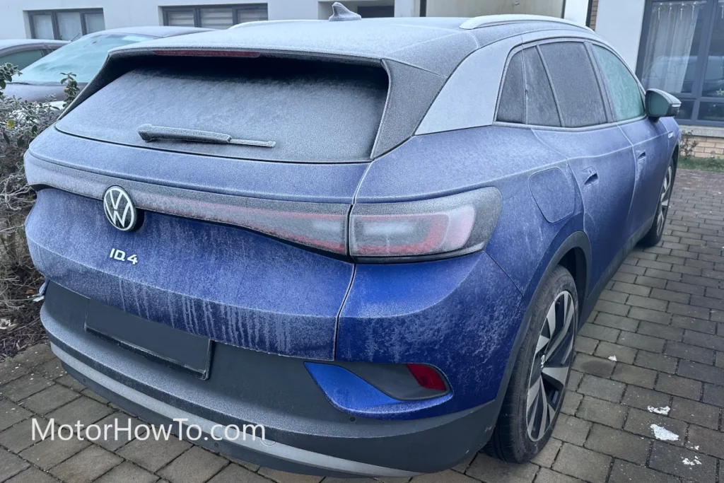 VW ID.4 Blue Metallic Winter Frost Freezing Conditions Back