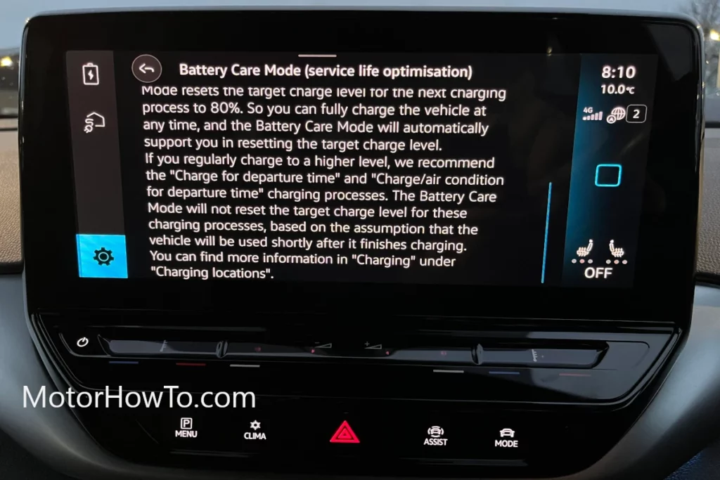 VW ID4 Battery Care Mode - Service Life Optimisation charging higher levels
